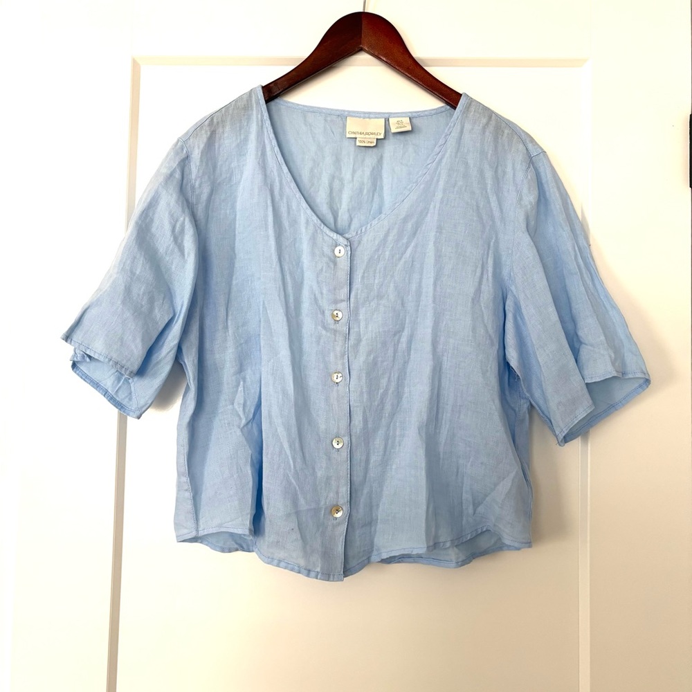 Cynthia Rowley Light Blue Linen Button-Front Top